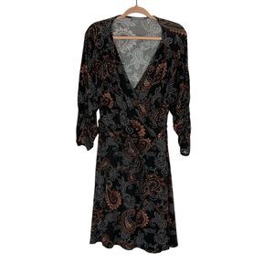 Loveappella Black Paisley Print Faux Wrap Dress Women's Size XLP Petite